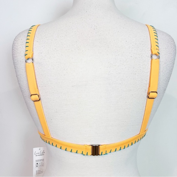 CUPSHE TEAL ORANGE YELLOW LACING TRIM BIKINI SWIM TOP WOMENS SZ XS NEW - Picture 4 of 4